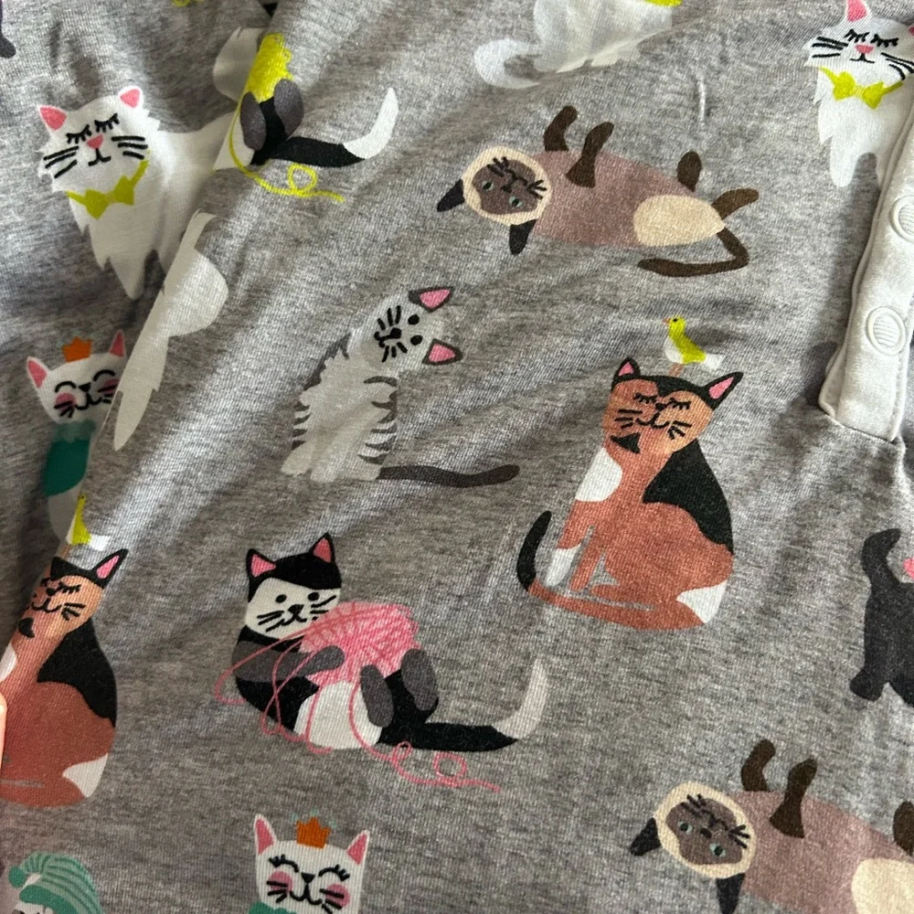 Little Sleepies Grey Cat-Print Kids Pajama Set with Multicolor Accents - Picture 4 of 4